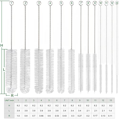 CiaraQ Bottle Cleaning Brushes, 8 Inch Nylon Tube Brush Set | White Cleaner for Narrow Neck Bottles Cups with Hook, Set of 13pcs, White - color: White, size: 8.0 Inch (13pcs)