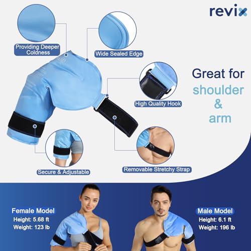 REVIX XL Shoulder Ice Pack for Rotator Cuff Reusable Gel Cold Wrap for Shoulders Injuries and Surgery, Soft Plush Lining, Flexible and Long Lasting - size: XL, style: Blue