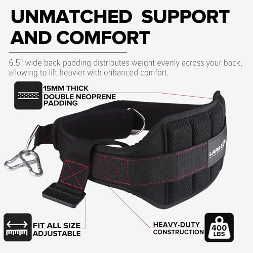 Belt for Belt Squat Dip Belt Weighted Pull Up, Heavy Duty with Structured Back Support and Squat Machine Compatible - color: Black&Red