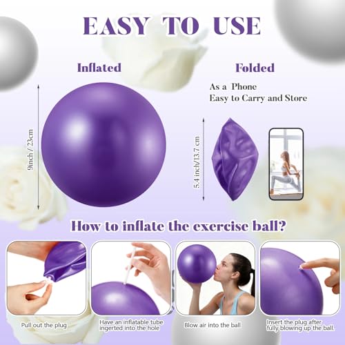 Sotiff 20 Pcs 9 Inch Pilates Ball Bulk Exercise Pilates Ball Mini Yoga Balls Therapy Core for Stability Barre Training Stretching Physical Posture Training Gym Workout with Inflation Tube - color: Purple