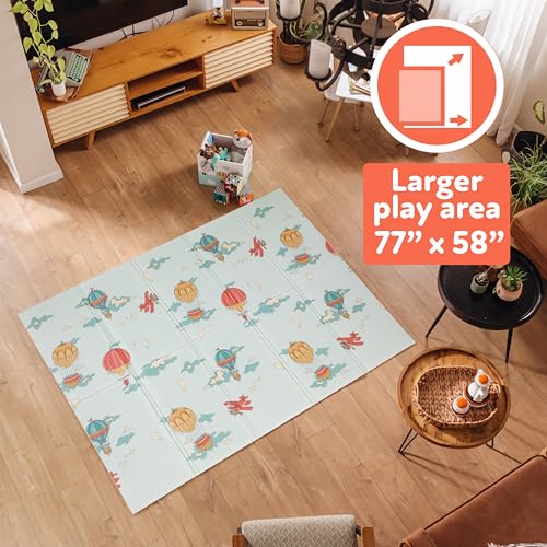 Nuby Reversible Baby Floor Mat - Foldable and Lightweight Foam Infant Play Mat - 77" x 58" - Easy Storage and Travel - Hot Air Balloons/Stripes - style: Hot Air Balloons