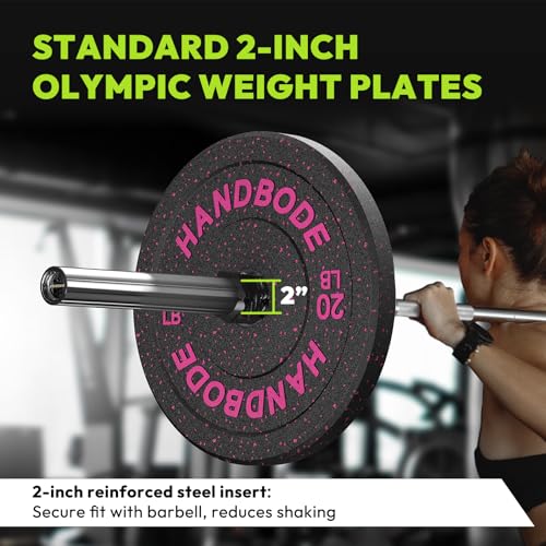 HANDBODE 2-Inch Weight Plates High Bounce, Olympic Bumper Plate Set 45/100/160/190/260/300lb, Colored Weight Plates Set for Home Gym, Barbell Weights Rubber Strength Training Plate for Weight Lifting - size: 170 lb Set (Pair of 10, 15, 25, 35 lb), style: