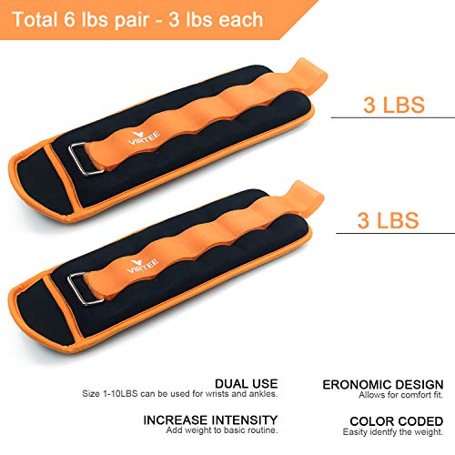 Ankle/Wrist Weights for Women, Men, Kids - Arm Leg Weights Set with Adjustable Strap - Running, Jogging, Gymnastic, Physical Therapy, Fitness - Choice of 1 lb 2 lbs 3 lbs 4 lbs 6 lbs 8 lbs 10 lbs - style: 6 lbs pair (3 lbs each), Orange