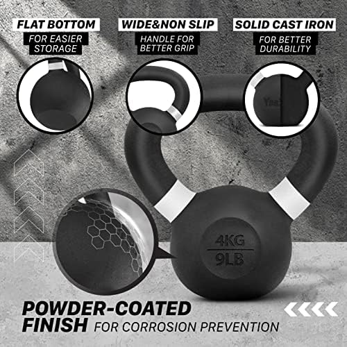 Yes4All Powder Coated Kettlebell, Cast Iron Core Kettlebells with Non-Slip Handle & Flat Bottom for Conditioning, Heavy Duty for Strength Training, 9lb to 71lb - Single & Pair - color: White, style: B. Pair