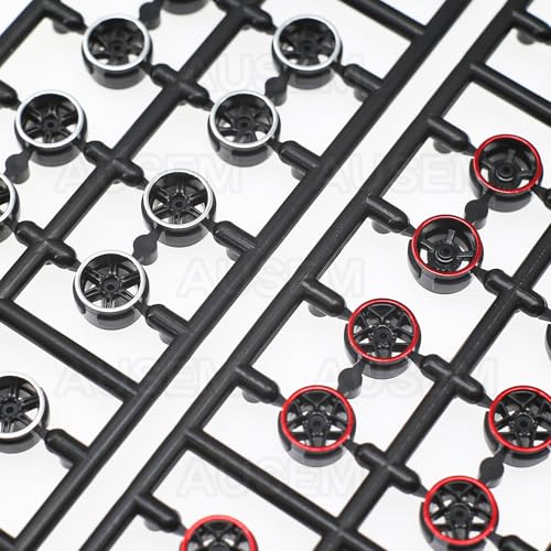 1/64-wheels AB Plate 1/64-Scale-Wheel-tires Set Compatible with Major Brand Toy-Car-Wheels Including Black with Red Edging Wheels Black with White Edging Wheels 1: 64-Hollow-Shaft 1/64 Rubber-Tires
