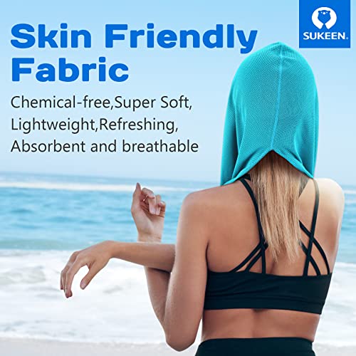 Sukeen Cooling Hoodie Towel, Absorbent Quick-Drying Cooling Towels for Neck and Face, UV Sun Protection Cooling Neck Wraps Sport Head Cooling Towel Hot Weather - color: Lake Blue/Grey