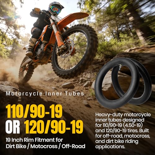 AR-PRO (2-Pack) 110/90-19 & 120/90-19 Heavy-Duty Motorcycle Inner Tubes, 3mm Thick Butyl Rubber Tubes, TR4 Valve Stem, Fits Off-Road, Motocross & Dirt Bike Tires - size: 110/90-19 (4.50 x 19)