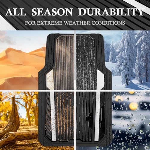 CAR PASS Heavy Duty Rubber Car Mats Metallic,Aluminum Film All Weather Floor Mats Waterproof Universal Trim to Fit SUVs Sedans Vans 4 Piece Anodized Deep Dish Two-Tone Sporty Black White Chrome - color: Black White