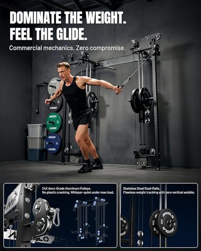Mikolo Folding Squat Rack, Wall Mounted Power Rack with Cable Crossover Machine & LAT Pull Down, Functional Trainer with 5 Adjustable Function Modes, Home Gym Package - color: Black, size: WR02 Selector (100LB Weight Stack)