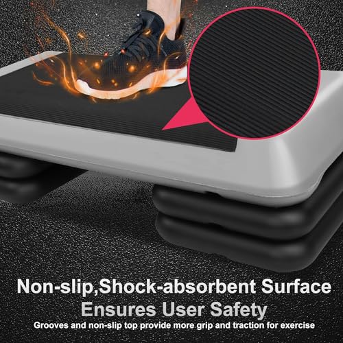Gym Step Platform for Exercise at Home, Fitness Step for Home Workout, Adjustable Step Up Exercise Platform, Aerobic Stepper Step Platform with 4 Risers, Step Exercise Platform for Work Out - color: Black+Gery