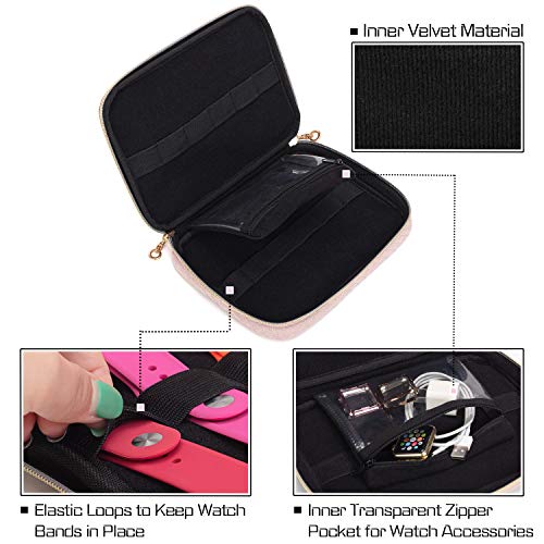 Teamoy 12 Watch Band Storage Case, Watch Band Organizer Holder, Misty Rose | Compatible with All Series Apple Watch Bands & Smart Watch Bands, Travel Organizer Fit for Most Sizes of Watch Straps - color: Misty Rose