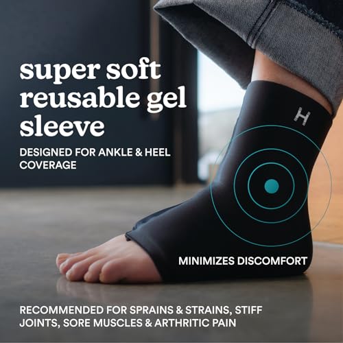HoMedics Hot and Cold Relief Gel Ankle Sleeve, Heat or Ice Therapy for Sore Ankles and Heels, Soft-Touch Stretch Fabric, Contoured Hydrogel Design for Comfort and Relaxation - style: Ankle