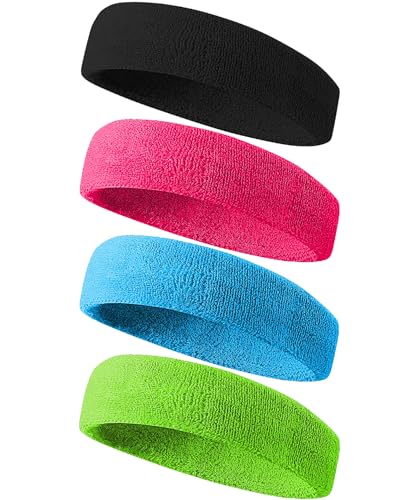 Tanluhu Sweatbands Sport Headbands for Men & Women,Terry Cloth Sweat Band for Tennis, Running, Basketball, Working Out, Exercise- Athletic Sweat Cotton Headband Outdoor - color: Black/Rose Red/Blue/Green