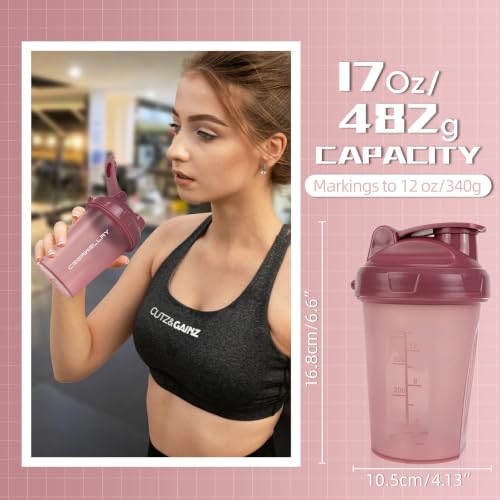 2 Pack Shaker Bottles for Protein Mixes, 17 oz Small Protein Shaker Bottle with Handle, Gym Shaker Cups with Blending Ball for Pre Workout, BPA-Free & Dishwasher Safe (Black, Pink) - color: Pink,Black