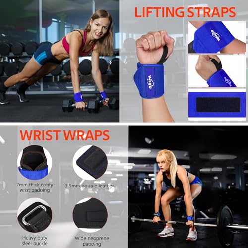 WALITO 8Pcs Barbell Pad Set for Hip Thrust - Squat Pad,Gym Accessories for Women with Bar Bad,Bench Press, with Gym Ankle Straps,Resistance Bands for Working Out,Lifting Strap,Carry Bag - color: Blue Black-10
