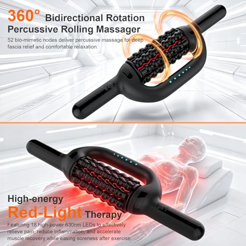 Lymphatic Massager Roller for lymphedema & lipedema, Electric Rolling Percussive Massager With Redlight, 6-Speed Massage Roller for Whole Body Pain Relief & Muscle Recovery & Back/ Arm/Legs&/Calf/Foot
