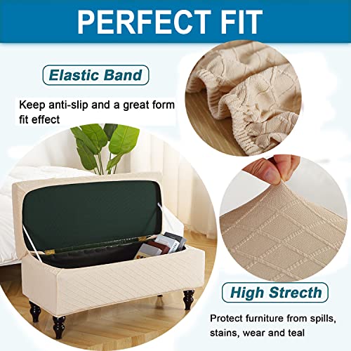 ANWUCHEN Ottoman Cover Rectangle, Stretch Storage Ottoman Cover-Jacquard Ottoman Covers Slipcover Rectangle-Removable Storage Bench Cover Folding Ottoman Covers with Elastic Bands Ties,Beige Large - color: Beige, size: 50"D x 16"W x 15"H