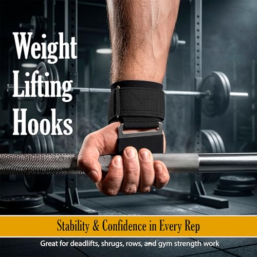 Weight Lifting Hooks (Pair) 600 lbs Capacity, Heavy Duty Wrist Straps with Padded Grip Support for Deadlifts, Pull Ups, Rows & Shrugs, Gym Hooks for Men & Women with Gym Towel