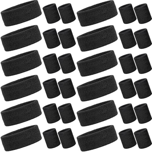 Bememo 36 Pcs Neon Sweatbands Set Soccer Party Favors Cotton Headbands Wristband Sweat Bands Soccer Mom Essentials for Football Fans Sporting Events 80 90s Glow Party - color: Black, size: Small