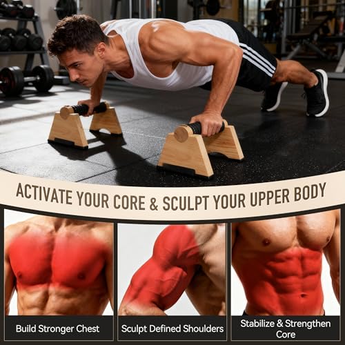 Wood Push up Bar, 2 PCS Parallettes Bars for Men Strength Training, Calisthenics Equipment for Handstand Training