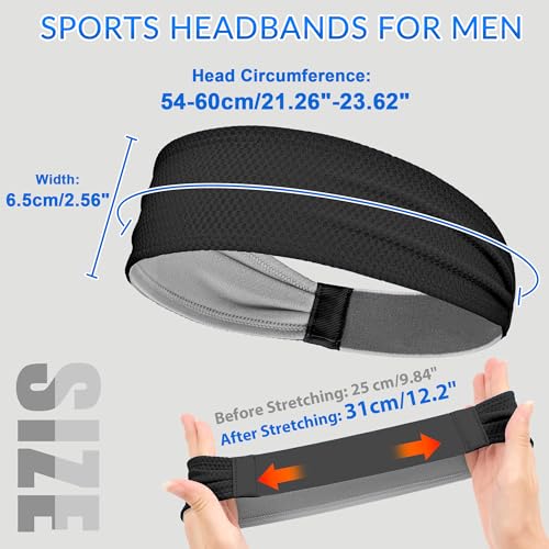 Sukeen Sports Headbands for Men, Moisture Wicking Sweat Bands Headbands Non-Slip, Breathable Elastic Sweatband, Running Headband for Yoga, Tennis, Fitness Workout - color: Black/Dark Gray/Dark Green/Gray