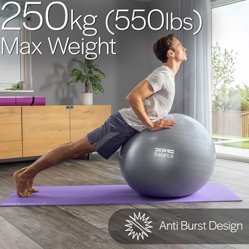 Core Balance Exercise Ball, Stability Ball for Yoga, Pilates and Fitness, Gym Ball for Home Gym and Office Chair, Training, Physical Therapy, Anti Burst, Pump Included, 55cm 65cm 75cm 85cm - color: Grey, size: XXL (31–33in | 78–85cm)