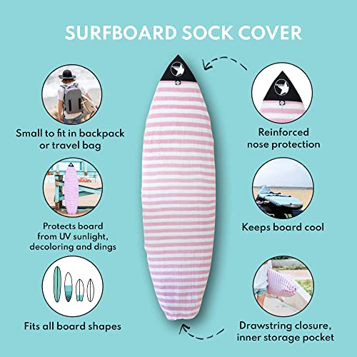 Surf Squared Surfboard Sock Cover and Paddleboard Cover - Lightweight Stretch Protective Surfboard Bag - Surfing Accessories - Shortboard, Longboard, Hybrid, Wakesurf, Standup Paddleboard SUP - color: Pink, size: 10'6" SUP Board