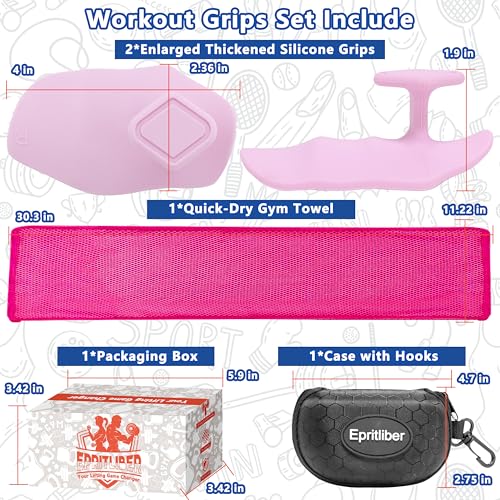 Large Anti-Slip Gym Workout Grips for WeightLifting,Silicone Hand Protector | Gym Towel,Storage Case,Ergonomic Rubber Gym Gloves for Men Women,Gym Hand Palm Protection Pads for Dumbbell,Barbell,Rypt - color: Pink