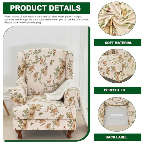 CRFATOP 2 Piece Stretch Wingback Chair Cover Printed Wing Chair Slipcovers Spandex Fabric Wingback Armchair Covers with Elastic Bottom for Living Room Bedroom Wingback Chair,C10 - color: Color C10