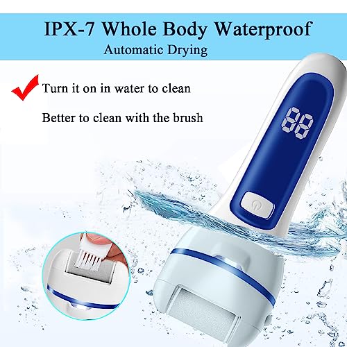 Callus Remover for Feet, 13-in-1 Professional Pedicure Tools Foot Care Kit, Foot Scrubber Electric Feet File Pedi for Hard Cracked Dry Dead Skin, 3 Rollers, 2 Speed, Battery Display (White&Blue) - style: White&Blue