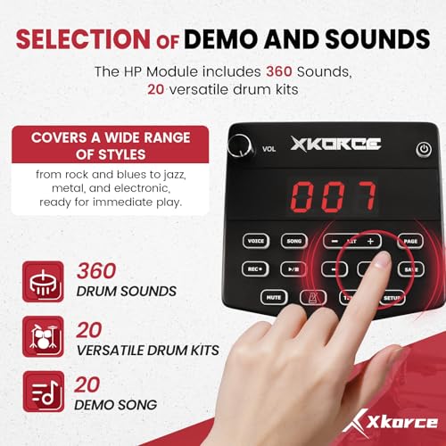 Electronic Drum Set Electric Drum Kit with 4 Quiet Mesh Pads, 360 Sounds, 2 Pedals, Headphones, Sticks, Dual Bluetooth function, Suit for Beginner - size: Bhp70