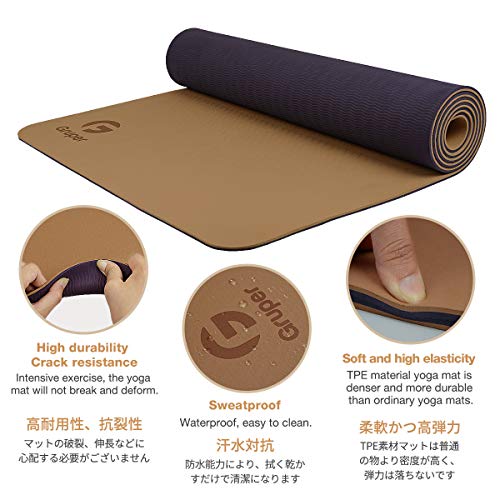 Gruper Yoga Mat Non Slip, Eco Friendly Fitness Exercise Mat with Carrying Strap,Pro Yoga Mats for Women,Workout Mats for Home, Pilates and Floor Exercises - color: Champagne Gold / Brown, size: 0.31*24*72 Inches