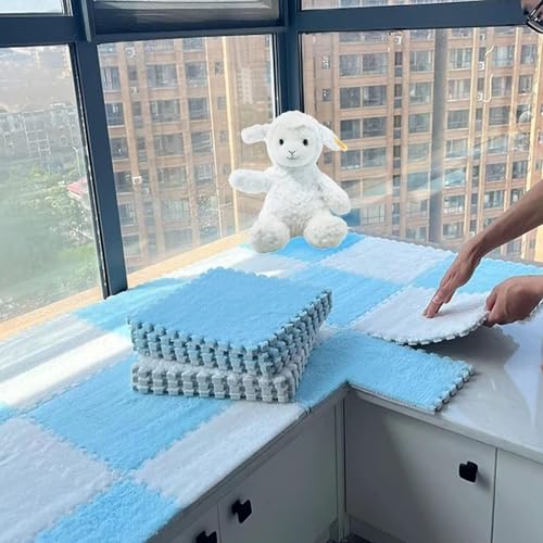 20pcs Plush Puzzle Foam Floor Mat, 11.8x11.8in Soft Interlocking Carpet Tiles，Anti-Slip Puzzle Area Rug Playmat for Room，Pink Seablue - color: Pink Seablue