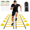 2 Pack 20ft Agility Ladder Set, 40ft Total Adjustable Speed Ladder with 12 Cones, 8 Stakes, 1 Carry Bag - Parallel Footwork Drills Gear for Football Soccer Basketball Training Equipment - color: Yellow