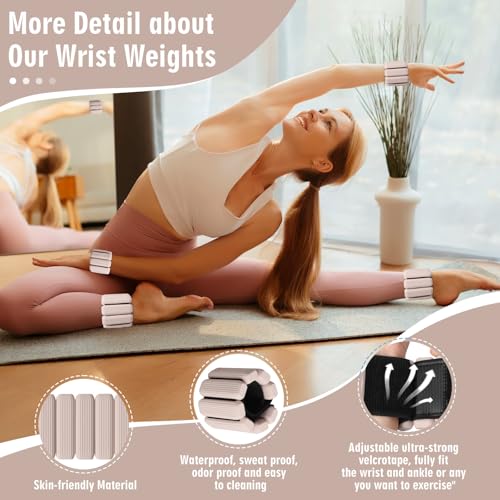 Wrist Weights Set of 2, Wearable Wrist Ankle Weights for Women & Men, Silicone Weighted Bangles Adjustable Arm and Leg Weights for Walking Yoga Pilates Running Dance Gym 2lb - color: Beige Pink