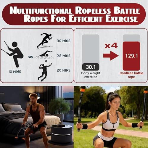 Portable Weighted Ropeless Battle Ropes, Adjustable Cordless Battle Rope Non-Slip Handle with Storage Bag for Home Gym, Fitness Equipment for Women Men HIIT Cardio Strength Training - color: Black