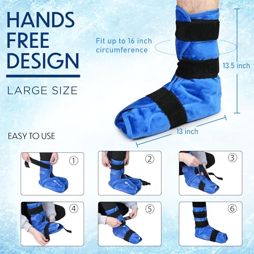 Ankle Ice Pack Wrap, Full Foot Large Reusable Hot Cold Therapy Pack for Achilles Tendonitis Relief, Swelling, Plantar Fasciitis, Heel Pain, Plush Lining, with Strap, Birthday Father's Day Gift