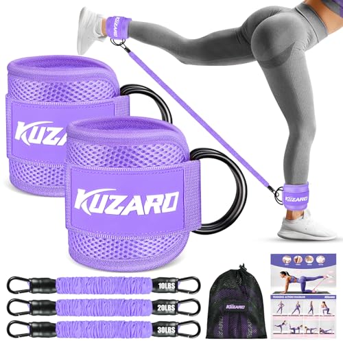 KUZARO Ankle Resistance Bands with Cuffs, Ankle Weights Bands for Working Out, Women Leg and Glutes Workout Equipment, Exercise Bands for Kickbacks, Butt and Booty Trainer, Home Gym Fitness Equipment - color: Purple