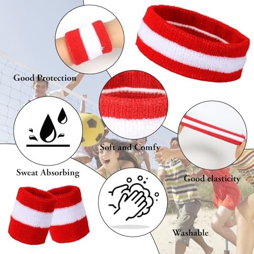 36 Pcs Wrist Sweatband Set Sports Headband Wristband Set for Men Women Party Sports Cotton Headbands Athletic Sweat Bands for Tennis Football Gym Workingout Accessories - color: Red White