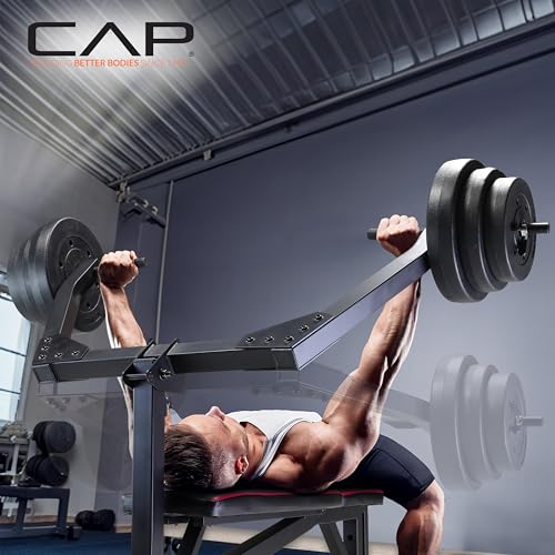 Cap Leverage Weight Bench with 100 LB Vinyl Weight Set, Adjustable Strength Training Bench with Leg Developer, Multi-Position Home Gym Bench Press with Vinyl Cement Plates & Spring Collars