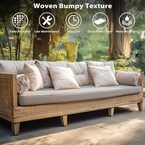 Sundale Outdoor Olefin Bench Cushion， Water-Resistant Patio Couch Cushion, Loveseat Sofa Pad with Straps Light Gray, 48 x 18 x 4 Inches - color: Light Gray, size: 48 X 18 X 4 Inch