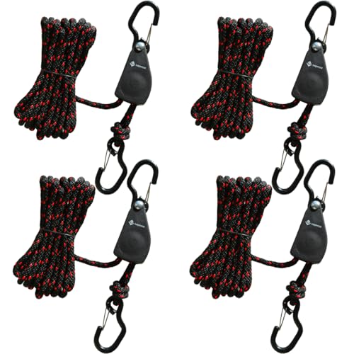 Heavy Duty Ratchet Tie Down Straps with Safety Hooks, Cargo Ratchet Straps for Kayak, Canoe, Truck, Trailer, Motorcycle, Grow Lights & Camping Gear, Securing Straps with Easy Release Ratchet Tightener - color: Black Red 2 Pairs
