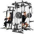 All in One Home Gym System Workout Station, Multi-Function Smithe Machine Power Cage with Cable Crossover System, Tripe-Sided Independent Load Posts, Functional Trainer for Full Body Training - color: Black, style: Home Gym Station