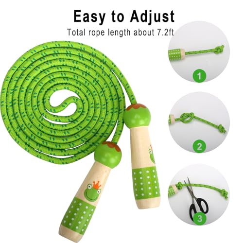 EGOSKY Jump Rope Kids, 7.2ft Children Adjustable Cotton Skipping Rope with Wooden Handle for Boys Girls Fitness Outdoor Activity - color: Green+Blue