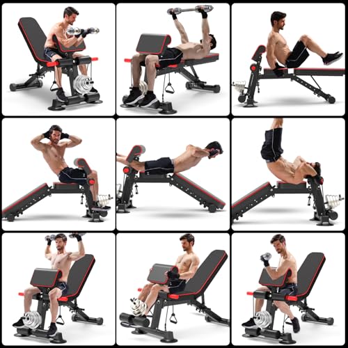 K KiNGKANG Adjustable Weight Bench, Foldable Home Gym, 1050lbs Capacity | Heavy-duty steel frame, 1050lbs max load, 8-level backrest adjustment, no assembly required, compact foldable design