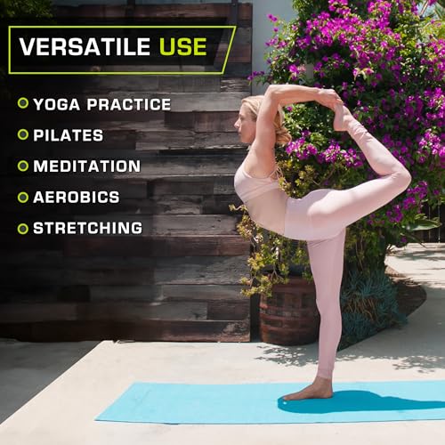 ProsourceFit Original Yoga Exercise Mat 1/4” (6mm) Thick for Comfort and Stability with Carrying Straps, Non Slip –Multiple Colors - color: Aqua