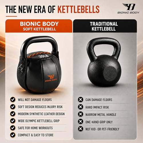 Bionic Body by Kim Lyons Soft Kettlebell with Handle | Soft Weight for Strength Training, Conditioning, Core & Full Body Workouts | Ergonomic Grip | Home Gym, Cross Training, HIIT & Functional Fitness Equipment - style: Orange - 30 LB