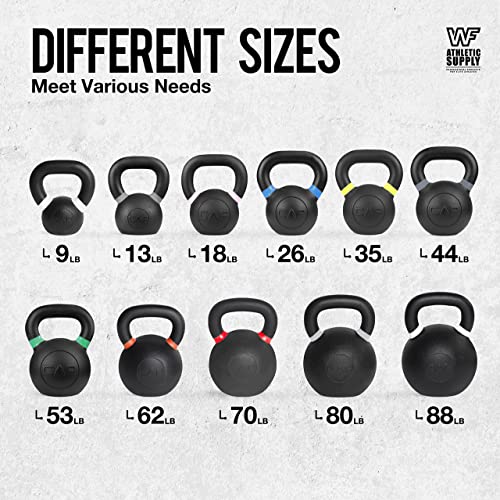 WF Athletic Supply Powder Coated Kettlebells, Black Matte Kettlebell Weights for Strength Training, Conditioning and Functional Fitness, LB and KG Markings - color: d. 35 LB