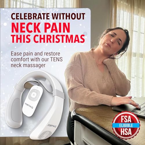 FORTHiQ Neck TENS Machine with Heat, Electric Neck Massager for Pain Relief, 15 Levels Deep Tissue Massage, Portable and Soothing, FSA-HSA Eligible