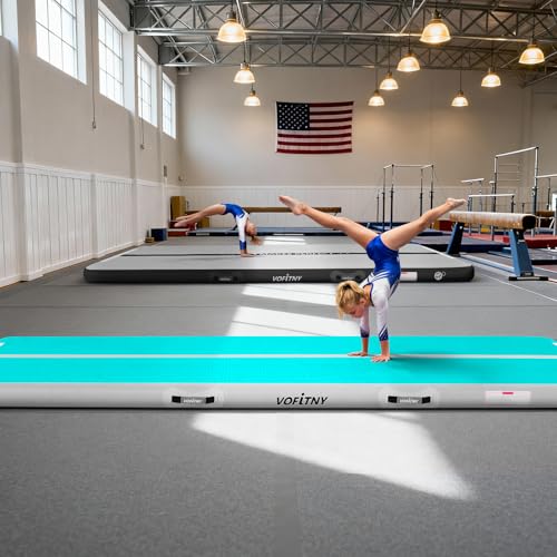 VOFiTNY All Purpose Gymnastics Mat 6.6/10/13/16/20 ft Sturdy Inflatable Tumble Track for Home/Gym - color: Cyan/HotPink, size: 6.6ft*3.3ft*4inches(2m*1m*0.1m)